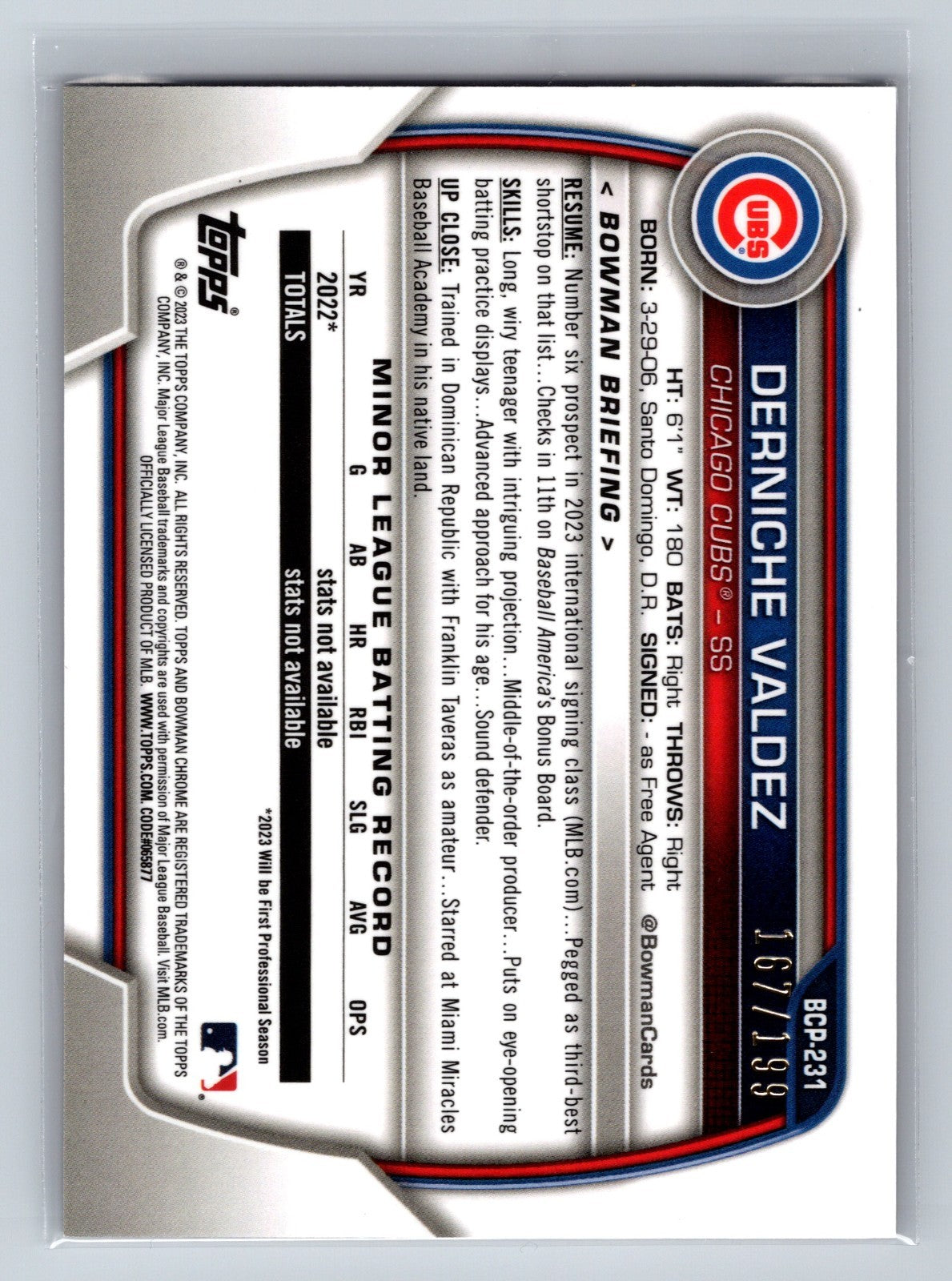 Derniche Valdez 2023 Bowman Chrome 1st Fuchsia & Pink Vapor Refractor /199