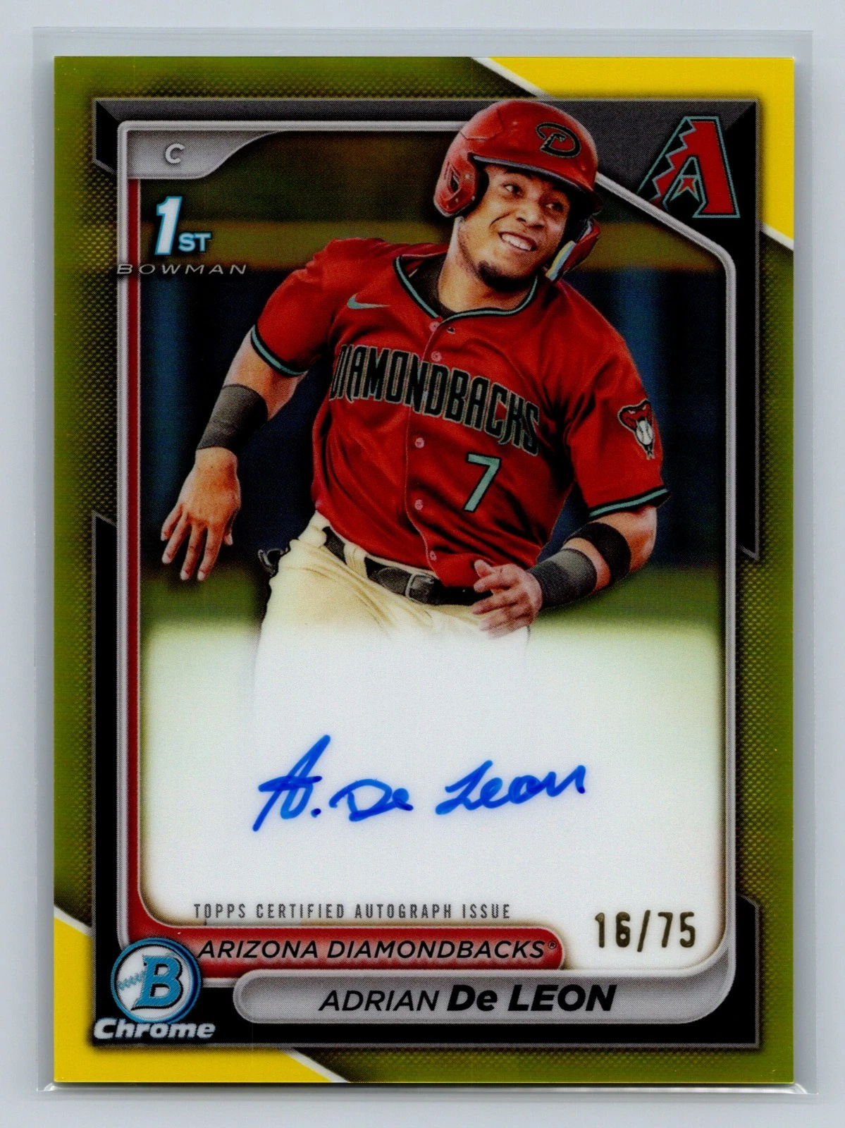 Adrian De Leon 2024 Bowman Chrome 1st Yellow Refractor Auto /75 #CPA-ADC