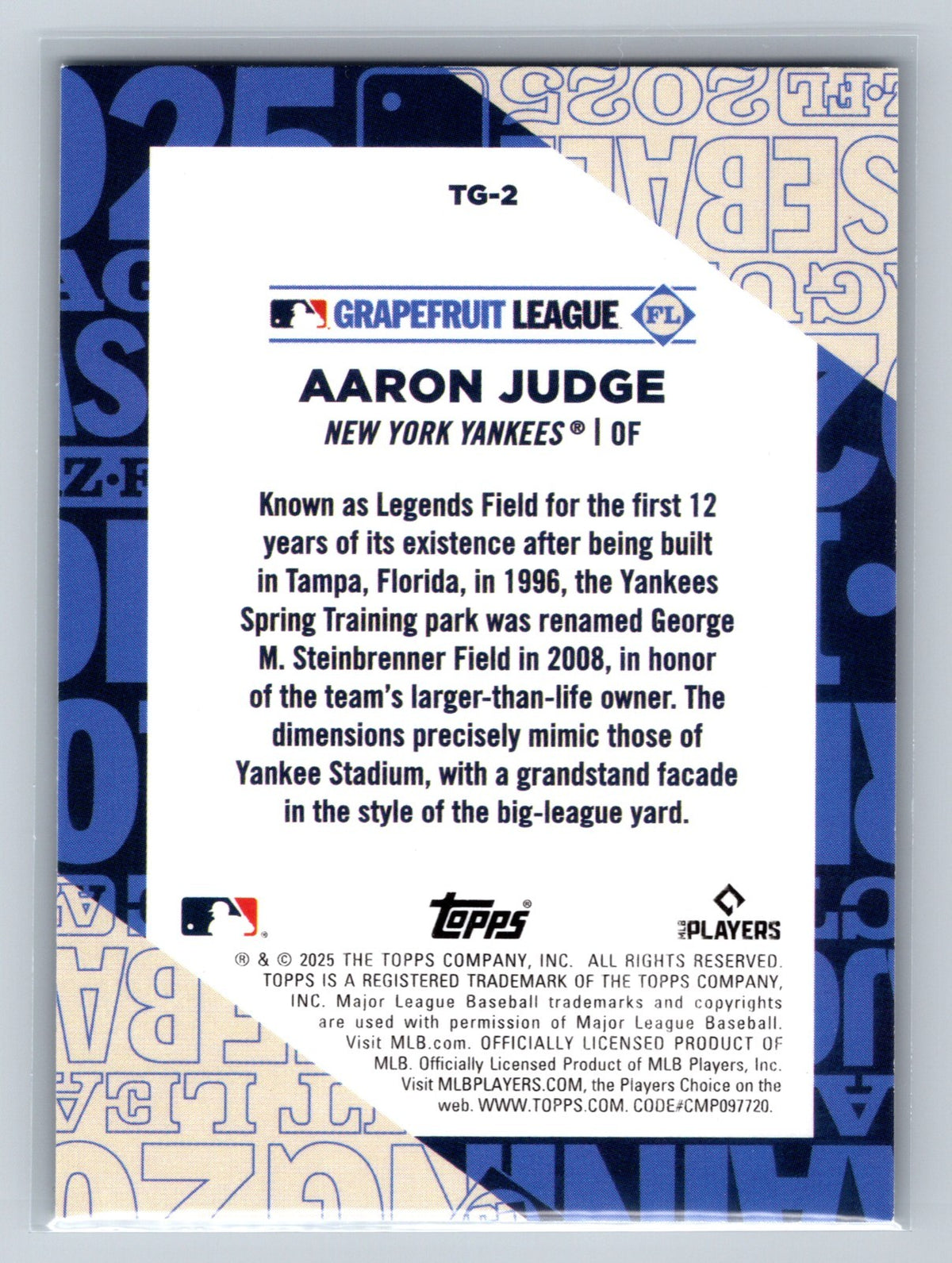 Aaron Judge 2025 Topps Training Grounds #TG-2 Yankees