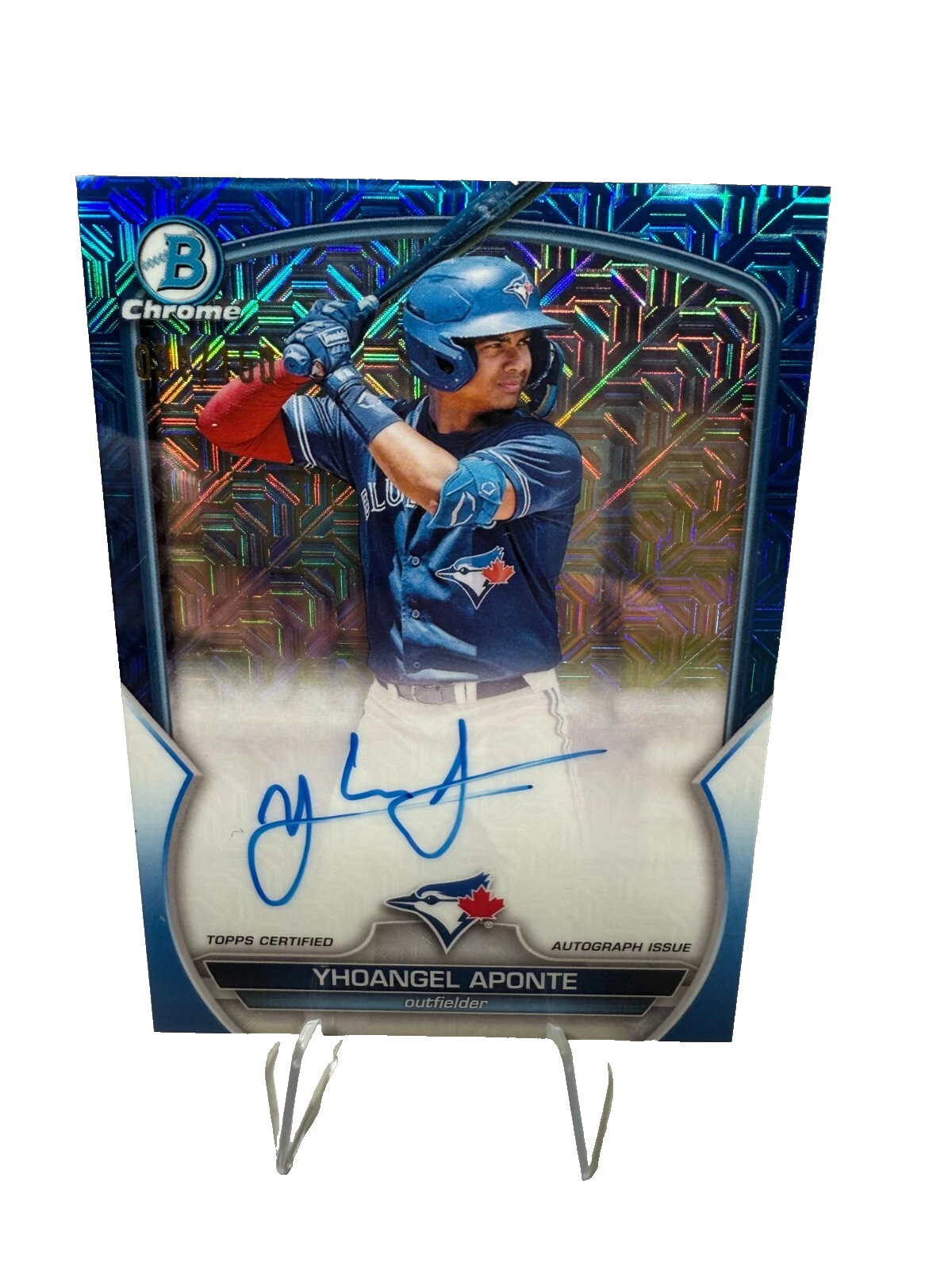 Yhoangel Aponte 2023 Bowman Chrome Mega Box Blue Mojo Refractor Auto /150