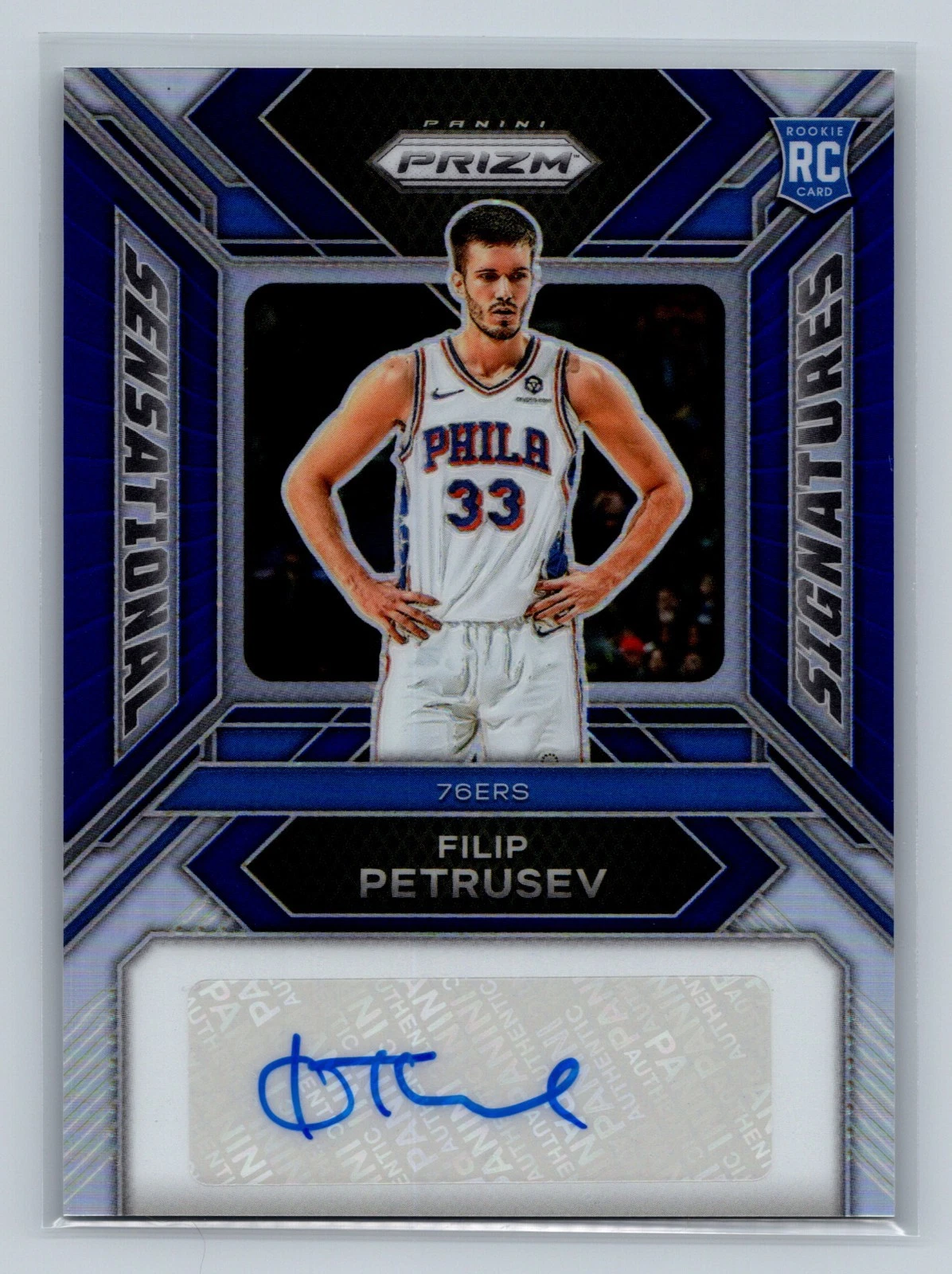 Filip Petrusev 2023-24 Panini Prizm Sensational Signatures Blue Auto RC /49