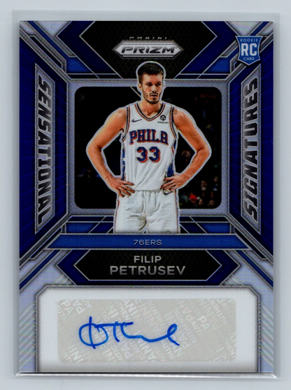 Filip Petrusev 2023-24 Panini Prizm Sensational Signatures Blue Auto RC /49