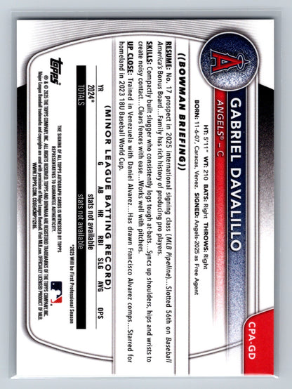 Gabriel Davalillo 2025 Bowman Chrome 1st Sunflower Seeds Refractor Auto /5