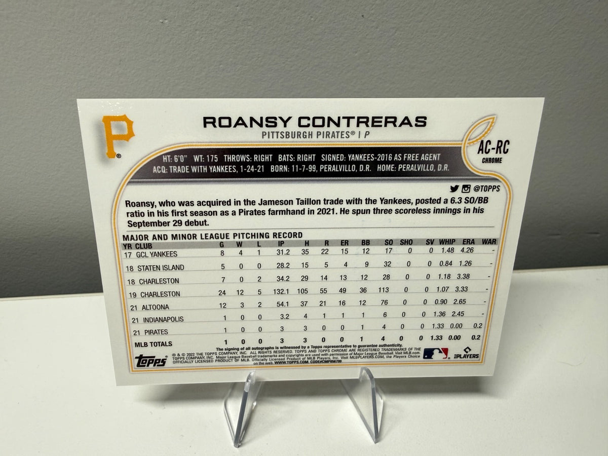 Roansy Contreras 2022 Topps Chrome Update Refractor Auto RC #AC-RC Pirates