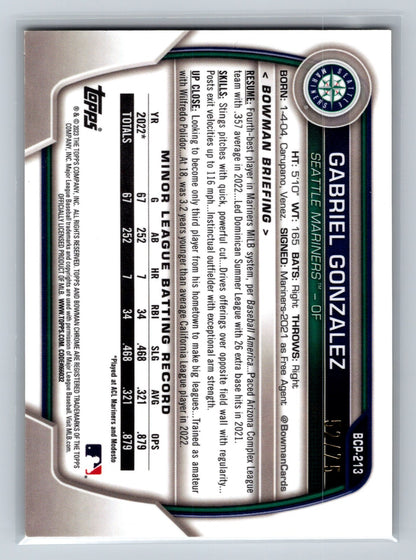 Gabriel Gonzalez 2023 Bowman Chrome Prospects Yellow Mojo Refractor /75 #BCP-213