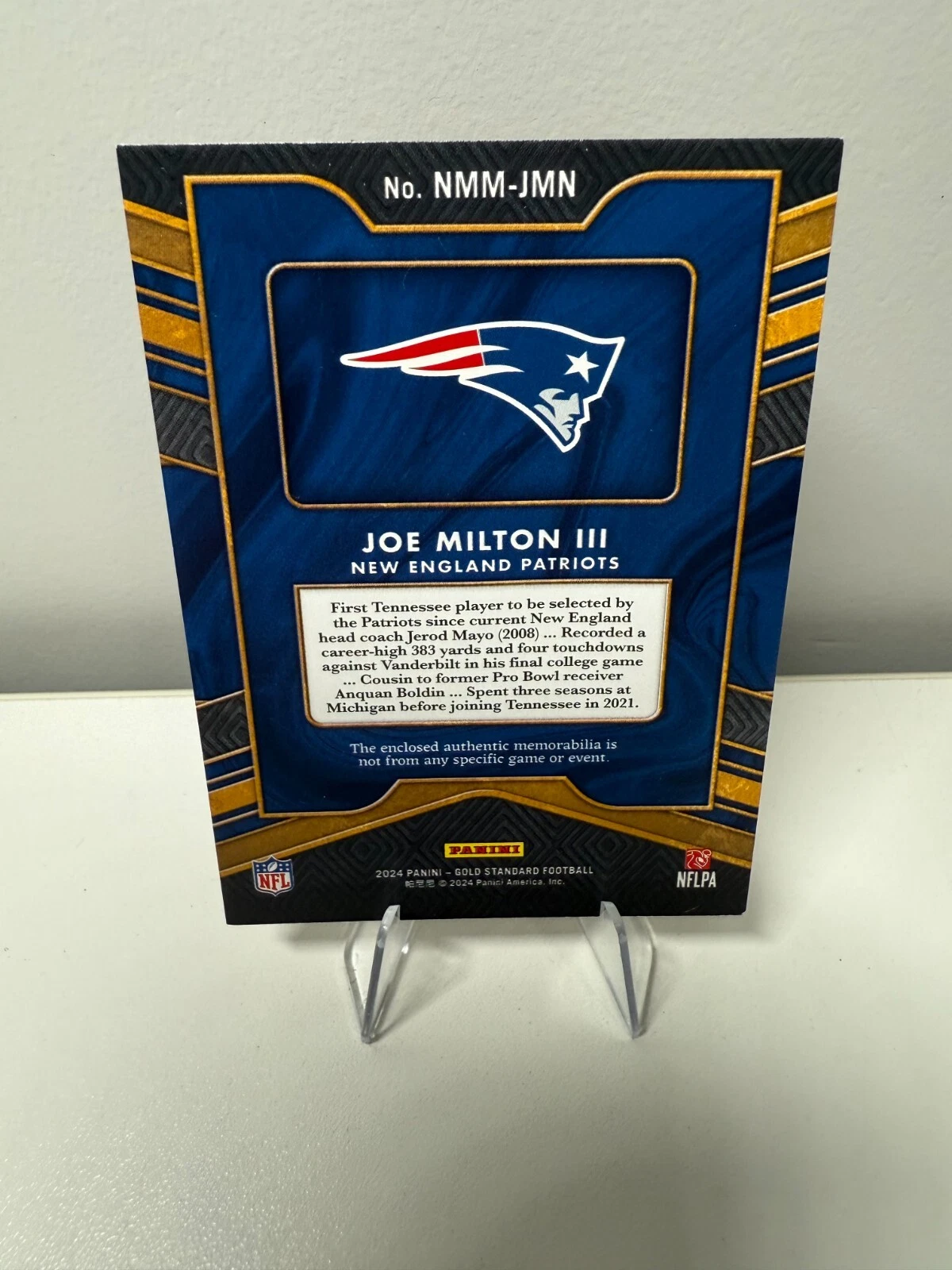 Joe Milton 2024 Panini Gold Standard Newly Minted Patch RC /499 #NMM-JMN