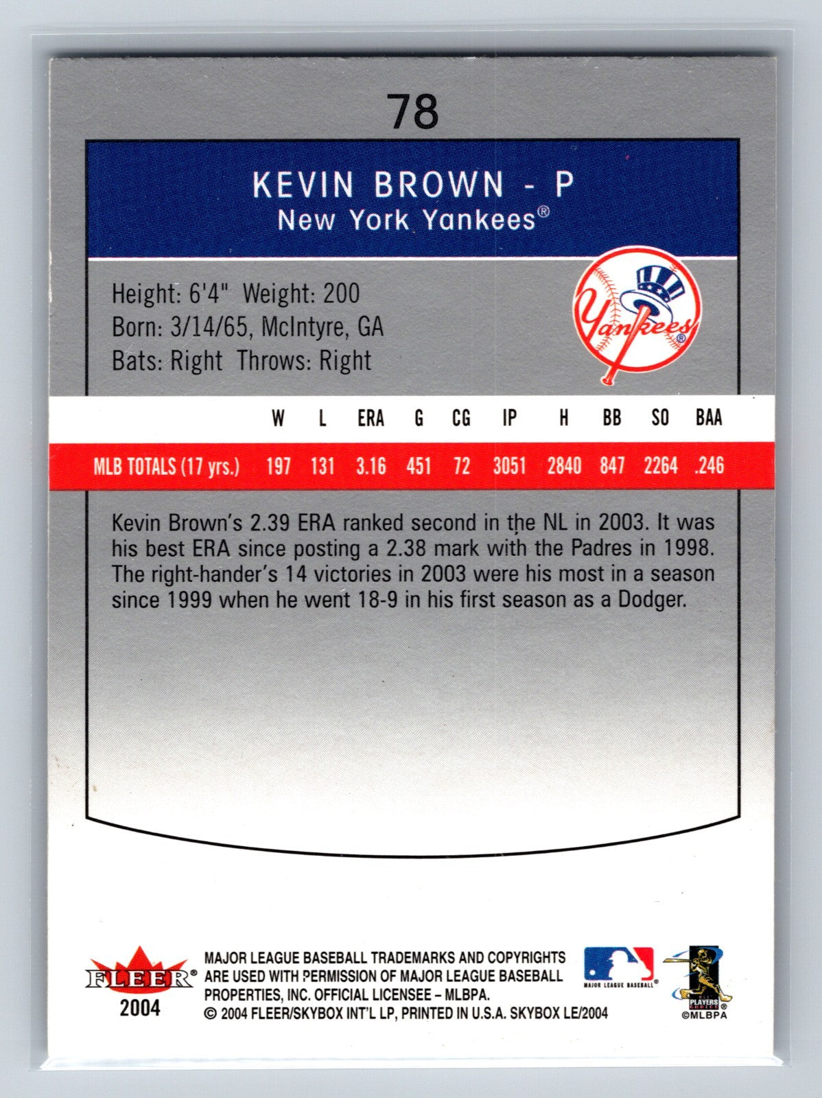 Kevin Brown 2004 Fleer Limited Skybox Edition #78 Yankees