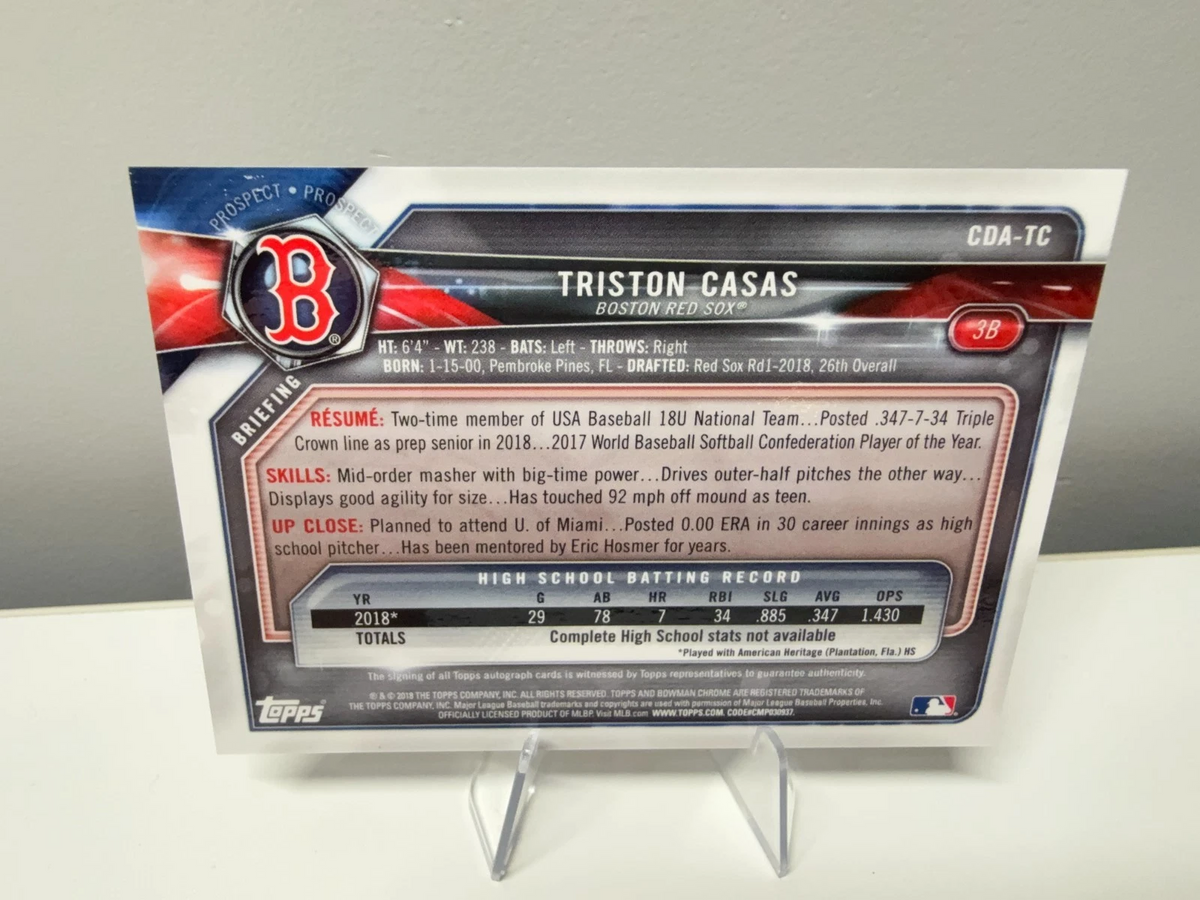 Triston Casas 2018 Bowman Draft Chrome 1st Auto #CDA-TC Red Sox