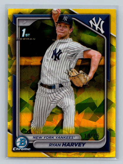 Ryan Harvey 2024 Bowman Draft Chrome 1st Yellow Sapphire Refractor /75 #BDC-198