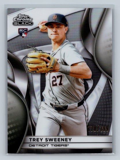 Trey Sweeney 2025 Topps Chrome Black Refractor RC /199 #28 Tigers