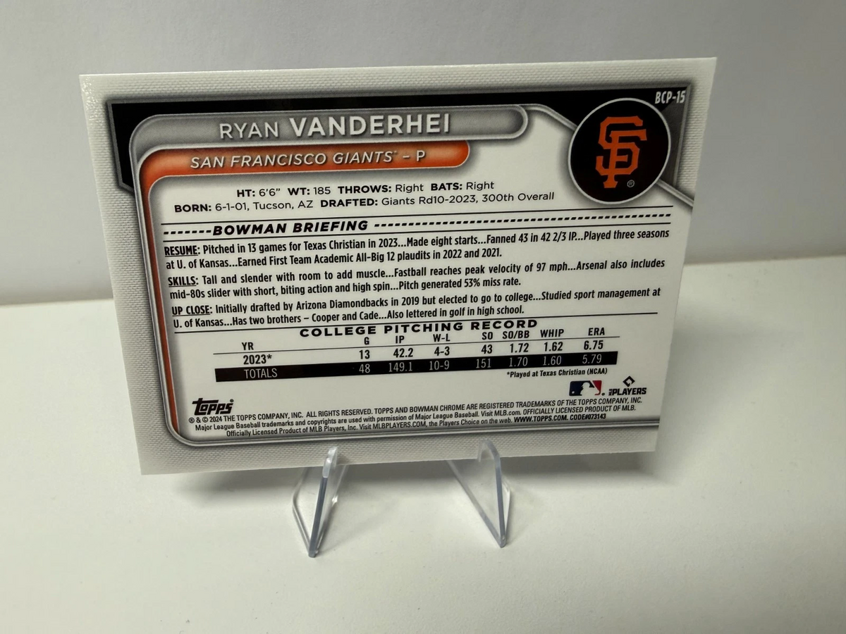 Ryan Vanderhei 2024 Bowman Chrome 1st Purple Refractor /250 #BCP-15 Giants