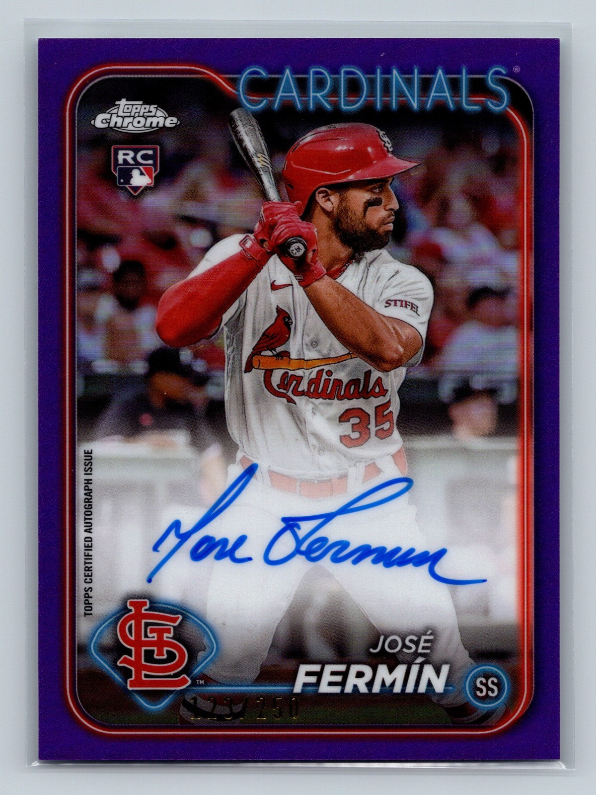 Jose Fermin 2024 Topps Chrome Purple Refractor Auto RC /250 #RA-JFE Cardinals