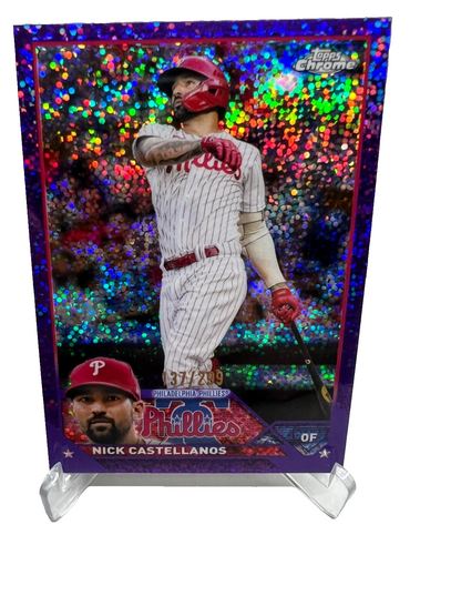 Nick Castellanos 2023 Topps Chrome Purple Speckle Refractor /299 #181 Phillies
