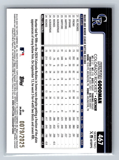 Hunter Goodman 2025 Topps Series 2 Gold /2025 #467 Rockies