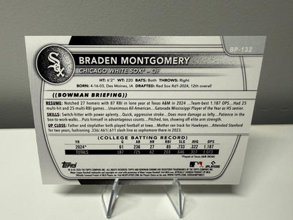 Braden Montgomery 2025 Bowman Paper Prospect Black Pattern /10 #BP-132 White Sox
