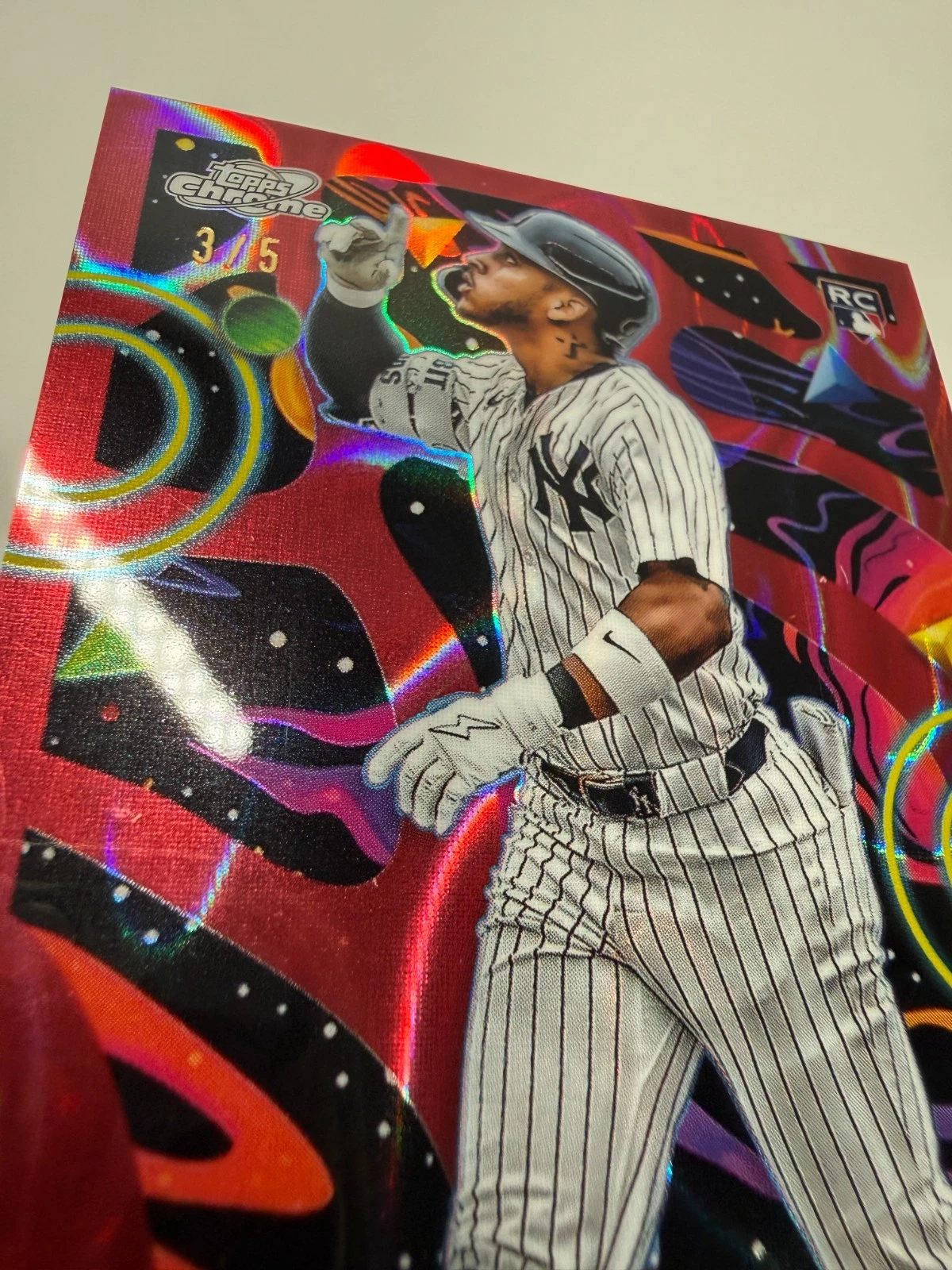 Jorbit Vivas 2025 Topps Chrome Cosmic Red Flare Refractor RC /5 #92 Yankees