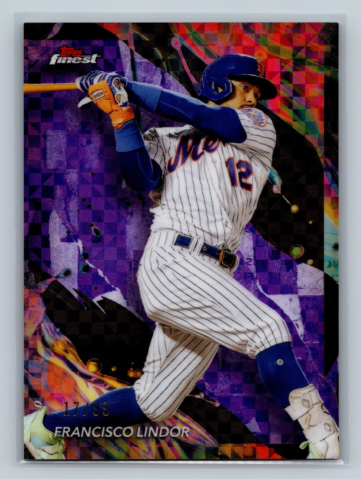 Francisco Lindor 2024 Topps Finest Uncommon Purple Checkerboard Refractor /99
