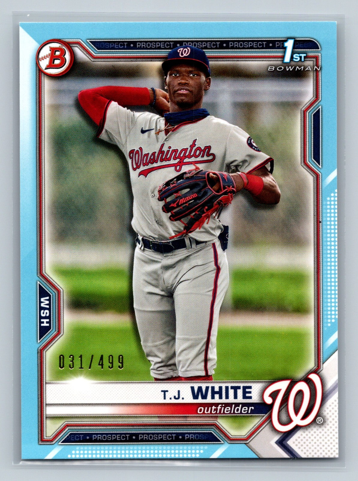 T.J. White 2021 Bowman Draft 1st Paper Sky Blue /499 #BD-157 Nationals