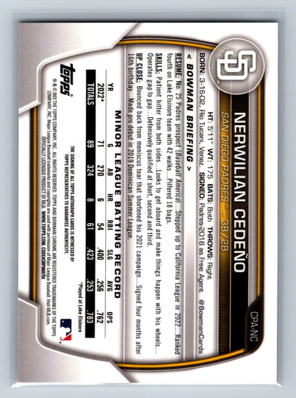 Nerwilian Cedeno 2023 Bowman Chrome 1st Speckle Refractor Auto /299 #CPA-NC