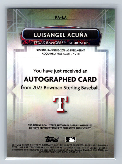 Luisangel Acuna 2022 Bowman Sterling Prospect Auto #PA-LA Rangers
