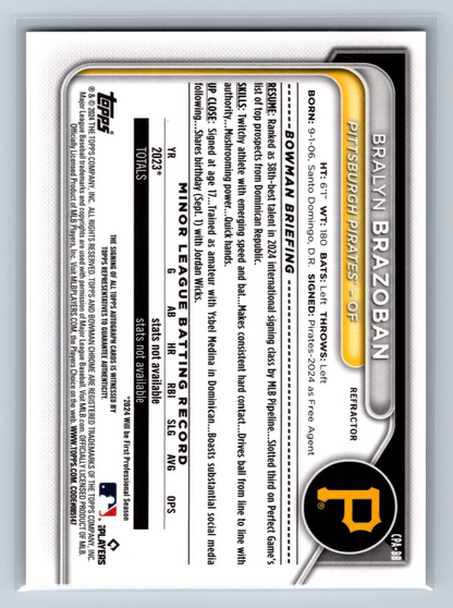 Bralyn Brazoban 2024 Bowman Chrome 1st Refractor Auto /499 #CPA-BB Pirates
