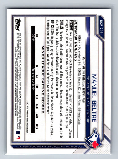 Manuel Beltre 2021 Bowman Chrome 1st Purple Shimmer Refractor /250 #BCP-244