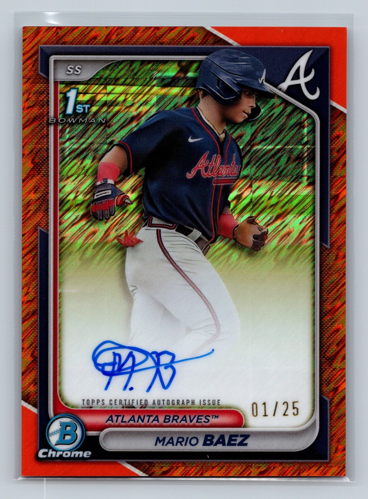 Mario Baez 2024 Bowman Chrome 1st Orange Shimmer Refractor Auto /25 #CPA-MB