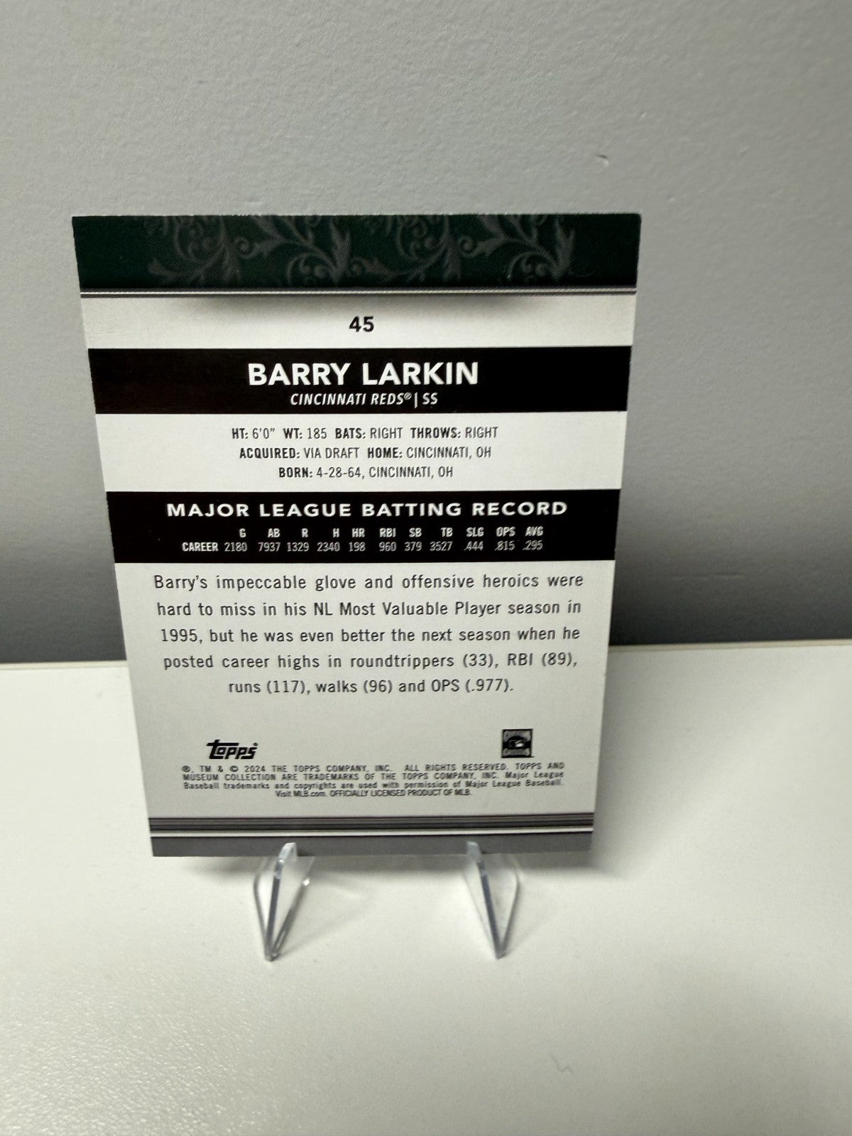 Barry Larkin 2024 Topps Museum Collection Blue /150 #45 Reds