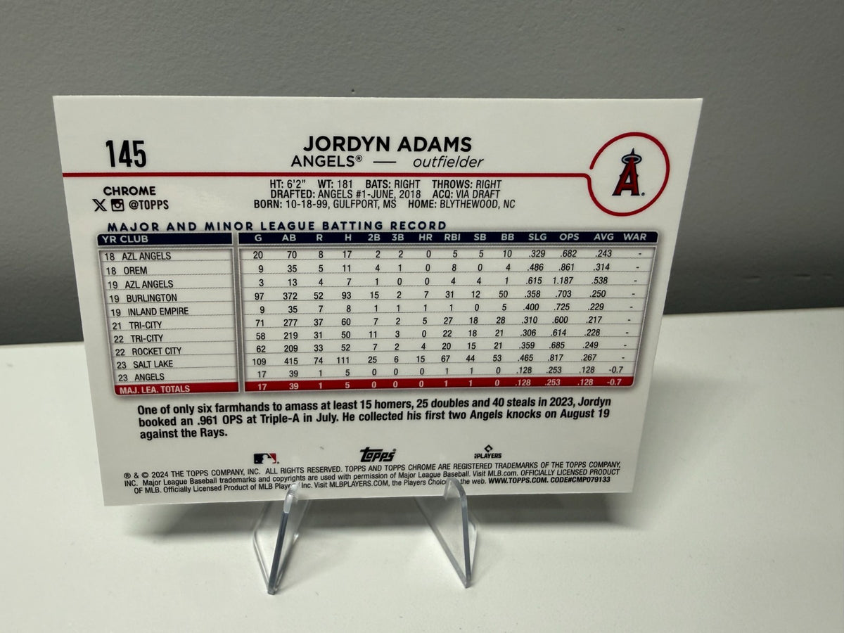 Jordyn Adams 2024 Topps Chrome Logofractor Aqua Refractor RC /199 #145 Angels