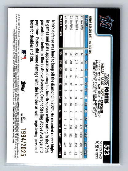 Nick Fortes 2025 Topps Series 2 Gold /2025 #523 Marlins