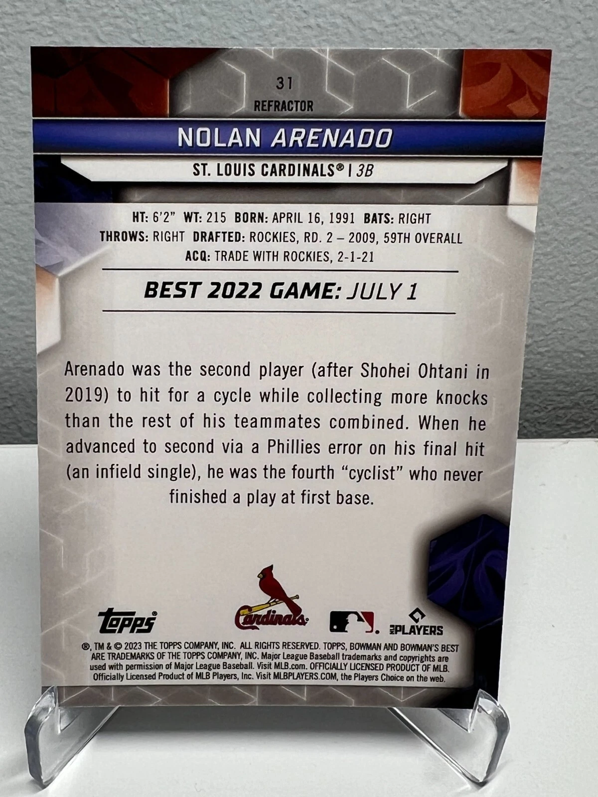 Nolan Arenado 2023 Bowman's Best Refractor #31 Cardinals