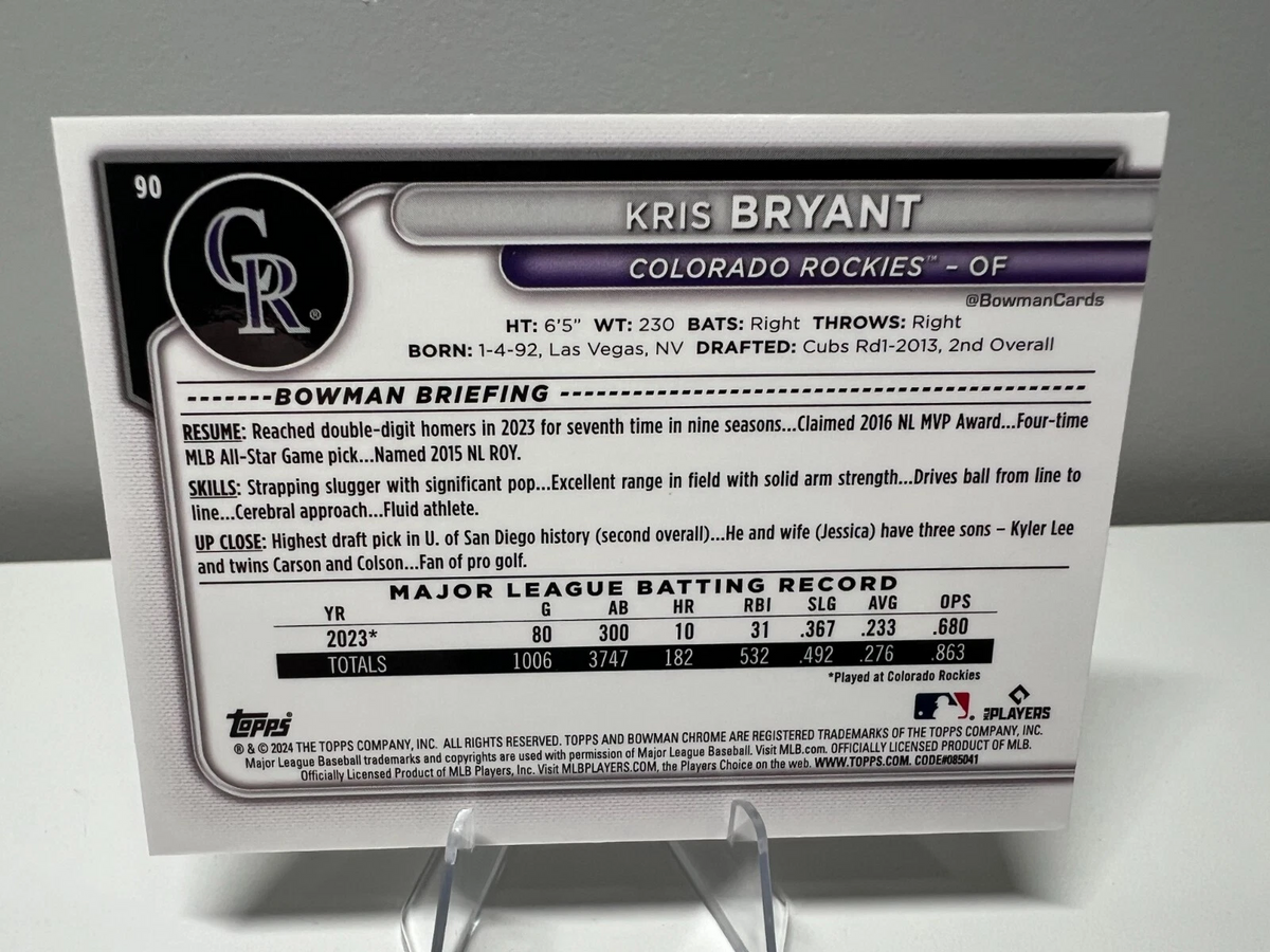 Kris Bryant 2024 Bowman Chrome Wave Refractor /100 #90 Rockies
