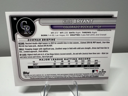 Kris Bryant 2024 Bowman Chrome Wave Refractor /100 #90 Rockies