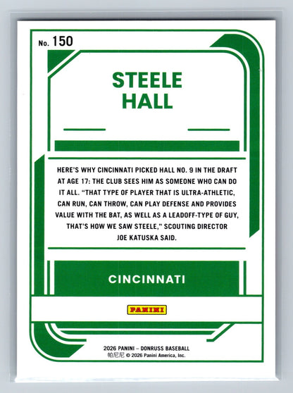 Steele Hall 2026 Panini Donruss Rated Prospect #150 Reds