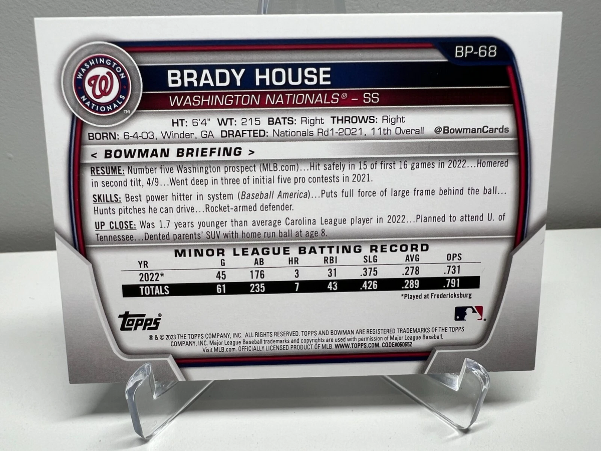 Brady House 2023 Bowman Paper Sky Blue /499 #BP-68 Nationals