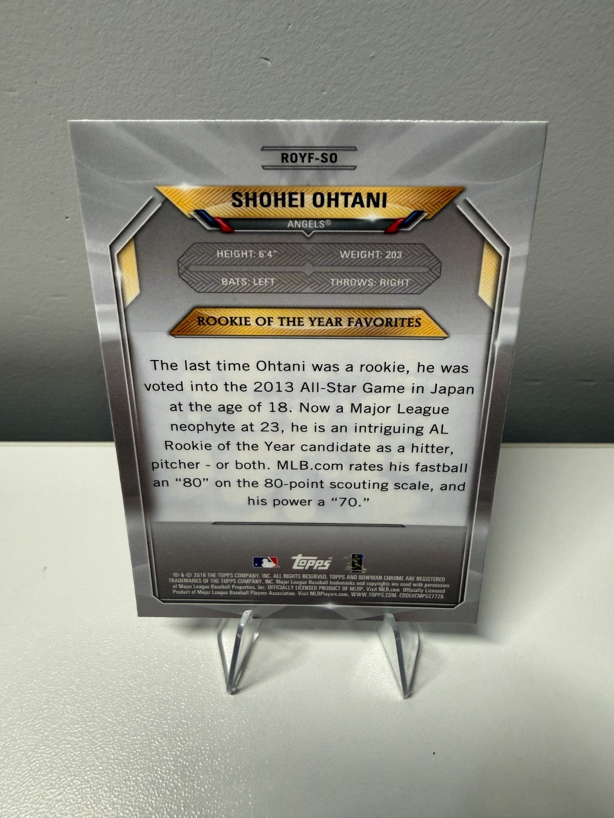 Shohei Ohtani 2018 Bowman Chrome Mega Box Rookie of the Year Favorites #ROYF-SO