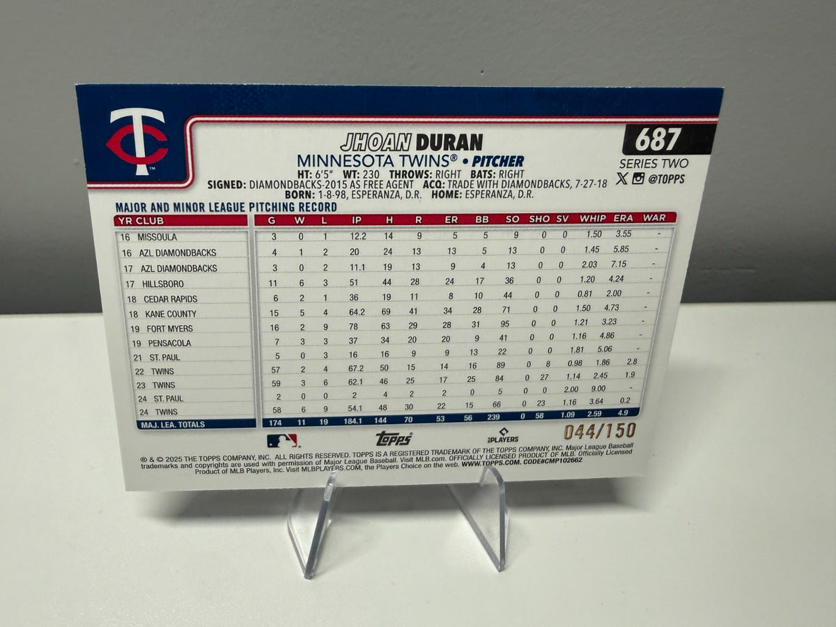Jhoan Duran 2025 Topps Series 2 Blue Foil /150 #687 Twins
