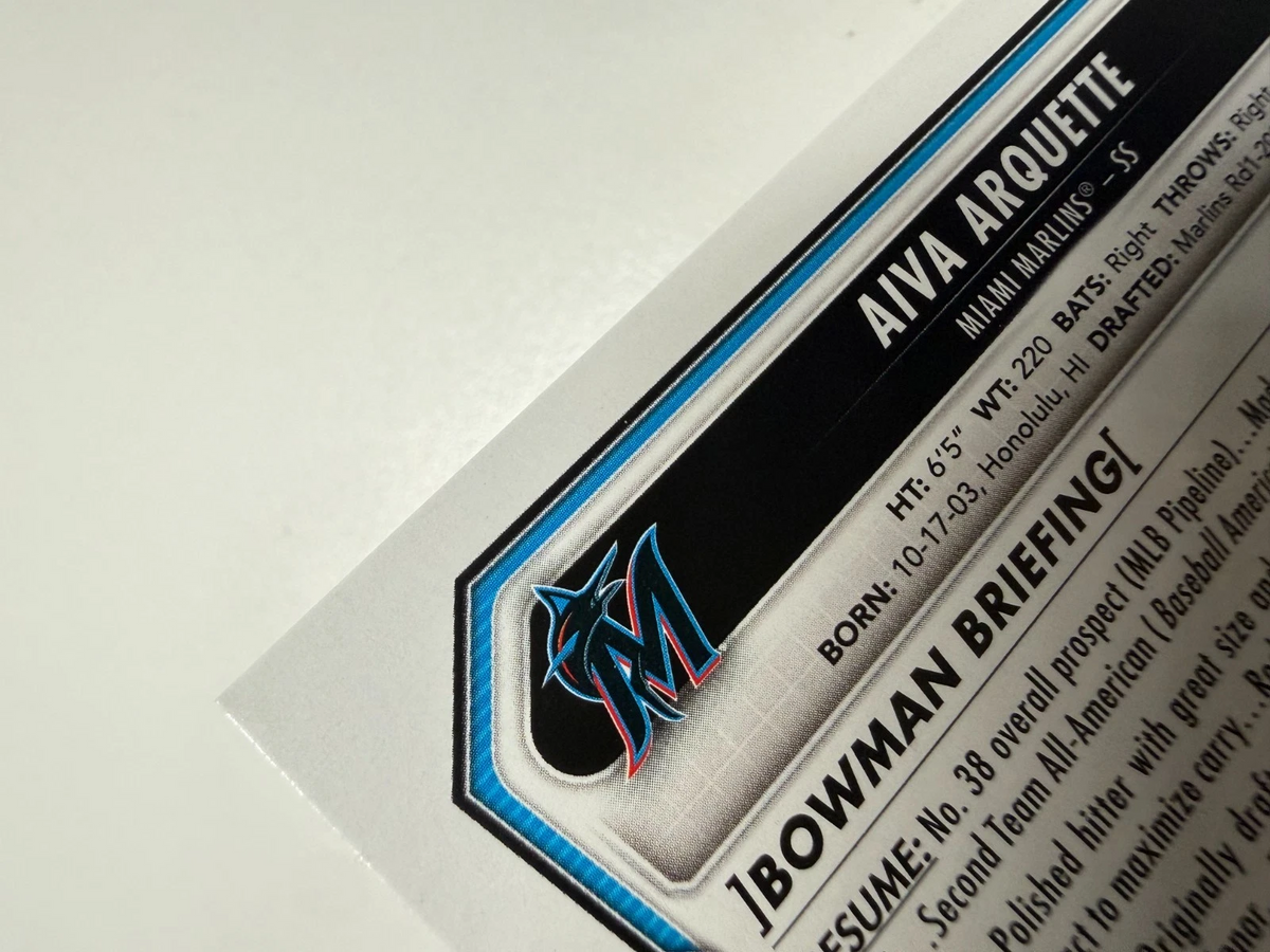 Aiva Arquette 2026 Bowman 1st Paper Retro Logo Foil Pattern SSP #BP-40 Marlins
