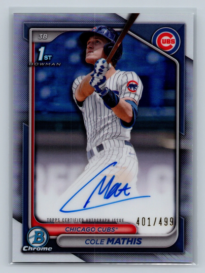 Cole Mathis 2024 Bowman Draft Chrome 1st Refractor Auto /499 #CPA-CMS Cubs