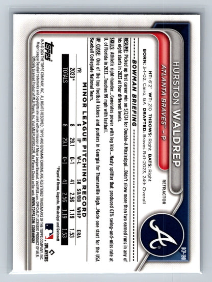 Hurston Waldrep 2024 Bowman Chrome Prospect Refractor /499 BCP-190 Braves