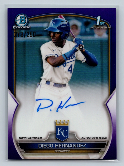 Diego Hernandez 2023 Bowman Chrome 1st Purple Refractor Auto /250 #CPA-DH Royals