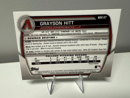 Grayson Hitt 2023 Bowman Draft Chrome 1st Sky Blue Refractor #BDC-57