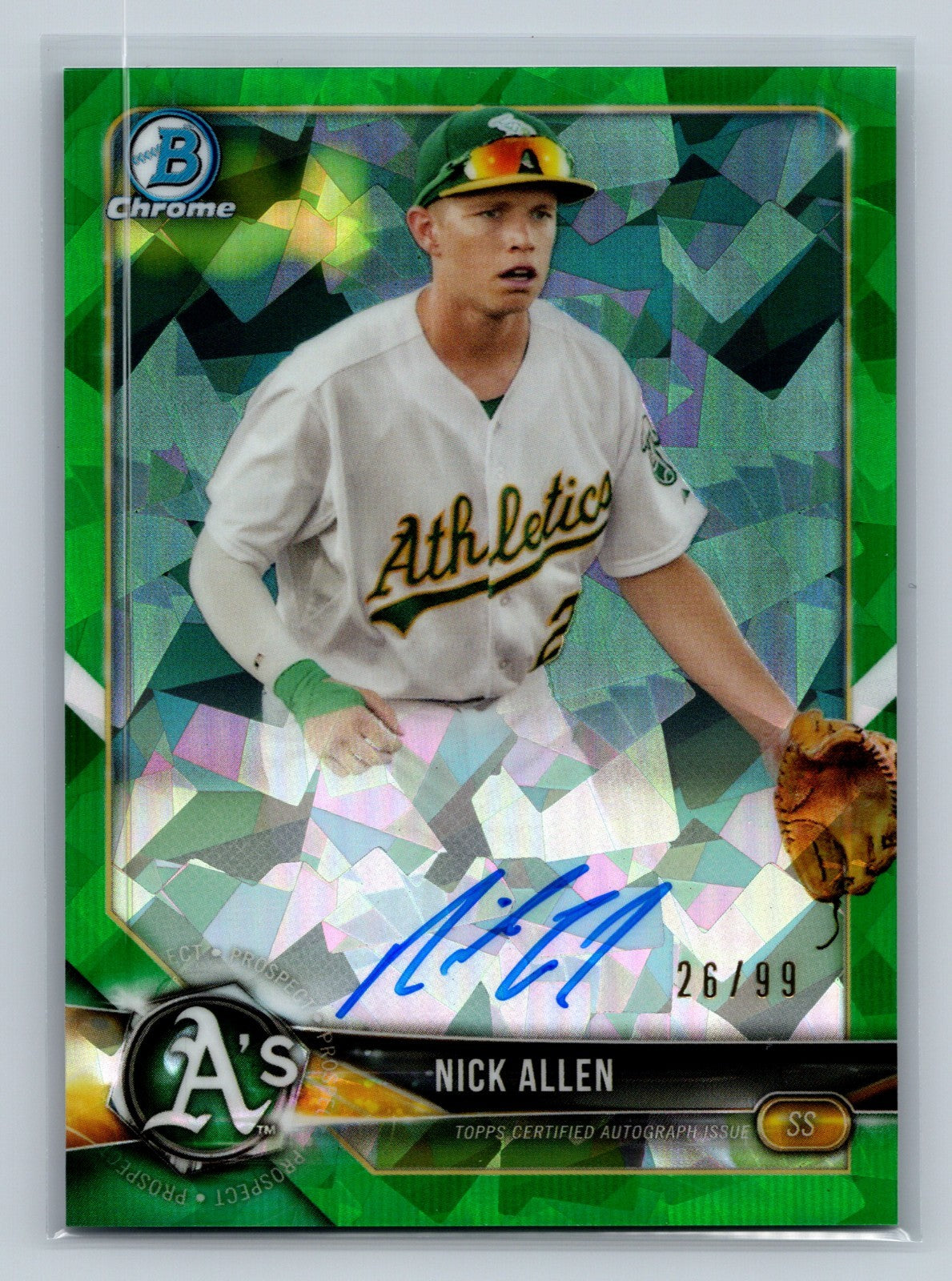 Nick Allen 2018 Bowman Chrome Prospect Green Atomic Refractor Auto /99 #BCPA-NA