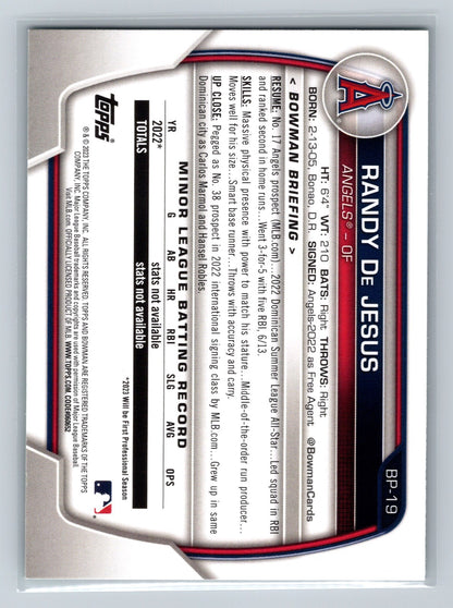 Randy De Jesus 2023 Bowman 1st Green Pattern /99 #BP-19 Angels