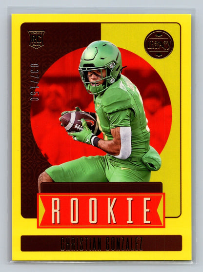 Christian Gonzalez 2023 Panini Legacy Yellow RC /150 #190 Ducks