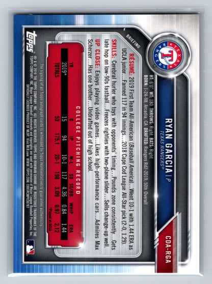 Ryan Garcia 2019 Bowman Chrome 1st Auto #CDA-RGA Rangers