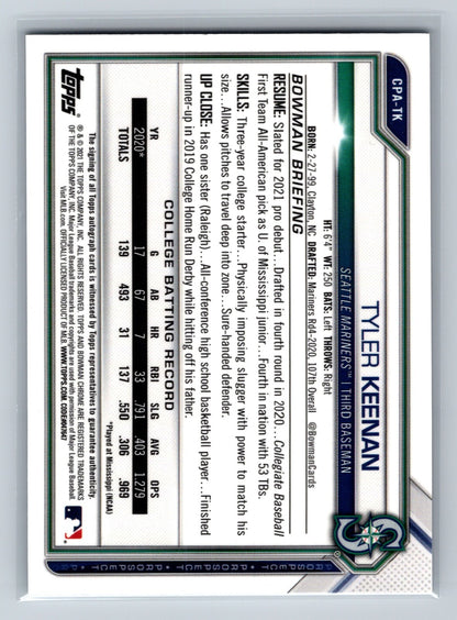 Tyler Keenan 2021 Bowman Chrome 1st Auto #CPA-TK Mariners