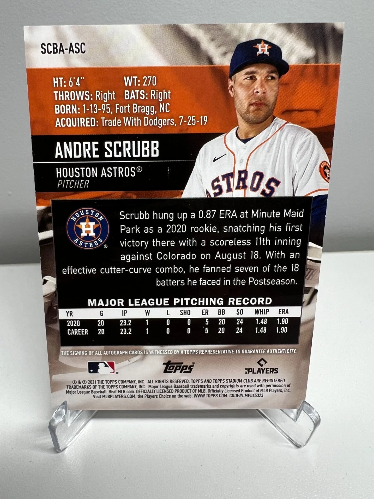 Andre Scrubb 2021 Topps Stadium Club Auto RC #SCBA-ASC Astros