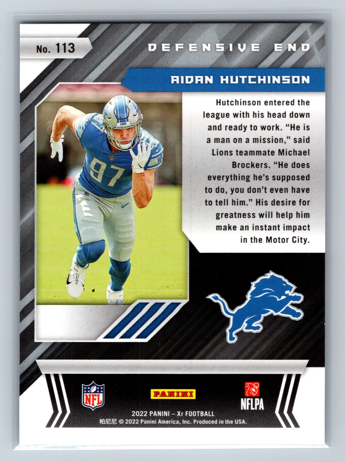 Aidan Hutchinson 2022 Panini Xtra Points RC /49 #113 Lions