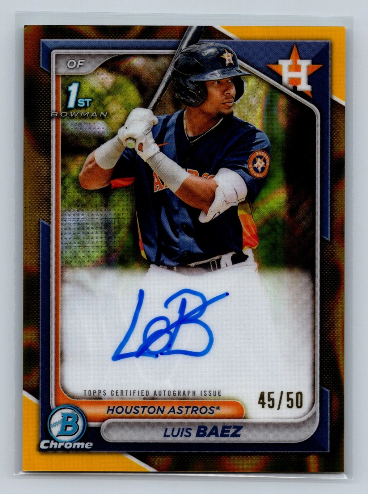 Luis Baez 2024 Bowman Chrome 1st Gold Lava Refractor Auto /50 #CPA-LB Astros